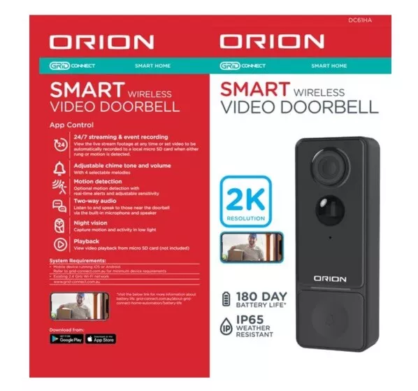 Orion smart wireless video doorbell with shop grid connect