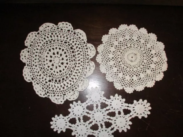 Lot of 3 Vintage Crochet Doilies--White & Cream--Multiple Sizes