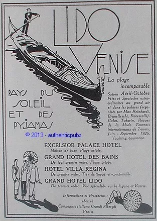 Venise Advertisement Lido Excelsior Palace Hotel Land Of The Sun Of Pyjamas 1926 Ad