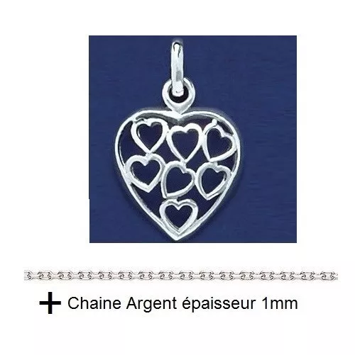 PENDENTIF Coeur ajouré en ARGENT NEUF + CHAINE