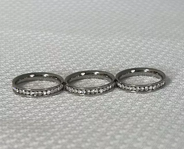 QVC Steel by Design Set of 3 Stackable Ring Crystal Accents ~ Size 7