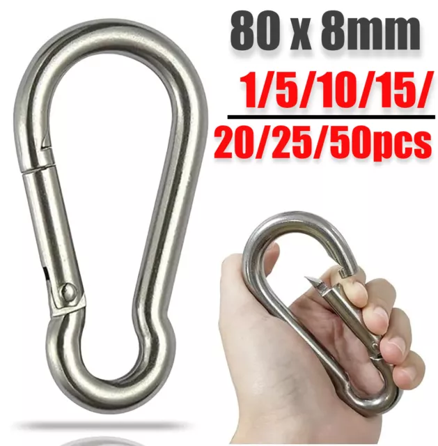 Heavy Duty Carabiner Clip Stainless Steel Snap Hook Camping Climbing Swing Lock