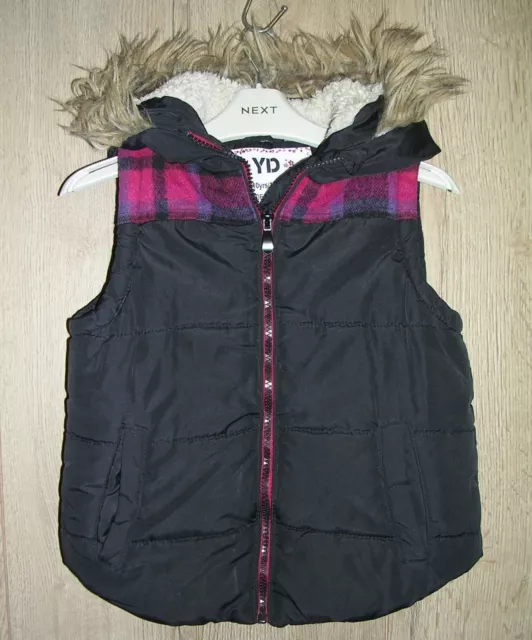 YD Girls Black Fleece Lined Gilet Hooded Bodywarmer Coat Jacket Age 9-10 Years