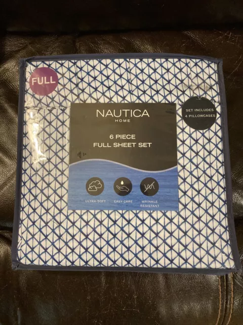 NEW Nautica Home Blue And White Microfiber Full Sheet Set-6 piece