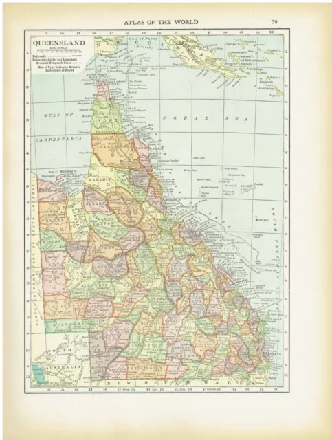 1905 Color Country Maps of Queensland Australia and North & South Poles