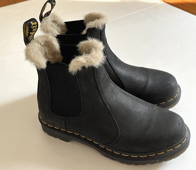 Doc Dr. Martens 2976 Leonore Fur Lined Brown Chelsea Ankle Boots Size 37 US 6