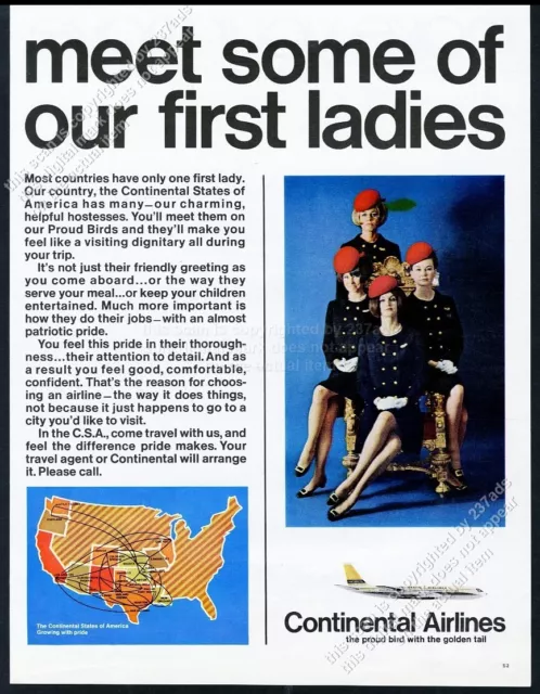 1967 Continental Airlines 4 stewardess photo Our First Ladies vintage print ad