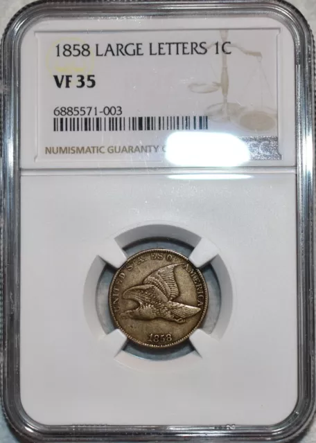 NGC VF-35 1858 Large Letters Flying Eagle Cent, Well-detailed specimen.