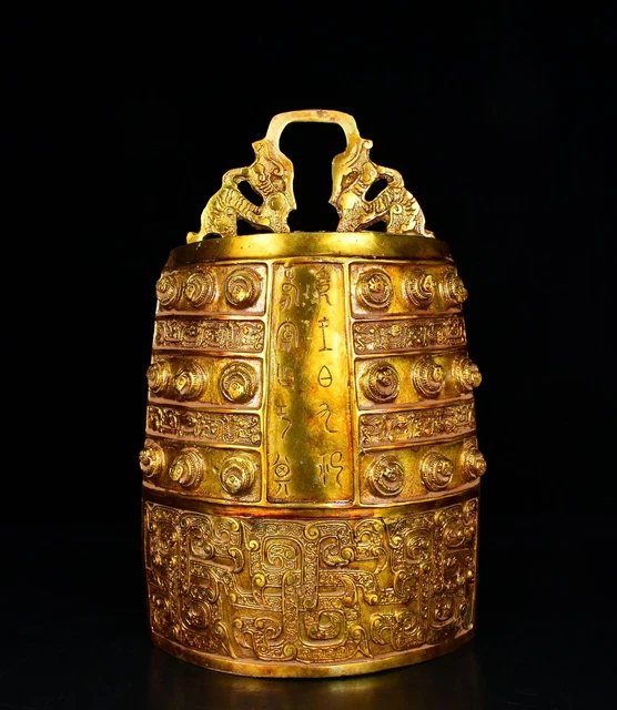10.8" old China antique the warring states period bronze Gilding chimes