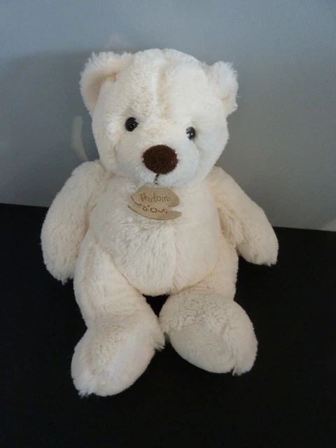*. Doudou Peluche Ours Blanc Ecru Histoire D'ours 23 Cms Nez Marron - Etat Neuf