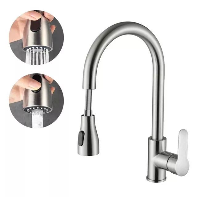 Stainless Steel Kitchen Taps Sink Mixer Pull Out Spray Tap Single Faucet Silver