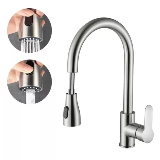 Stainless Steel Kitchen Taps Sink Mixer Pull.Out Spray Tap Single Faucet  Silver