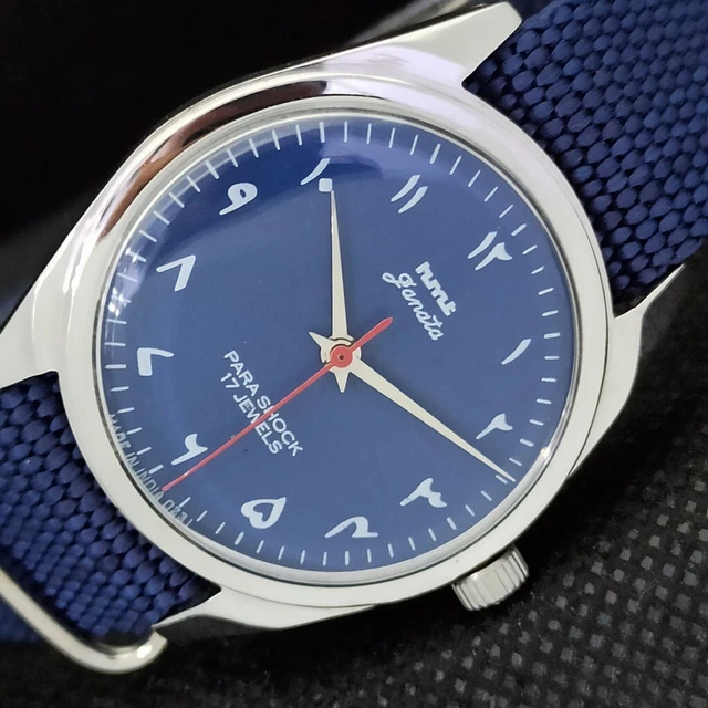 GENUINE VINTAGE HMT JANATA WINDING INDIAN MENS ARABIC BLUE WATCH 562c-a298655-3