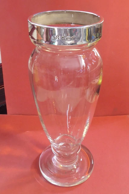 GLASS VASE WITH HALLMARKED SILVER RIM - Birmingham 1933 - VERY FINE CONDITION