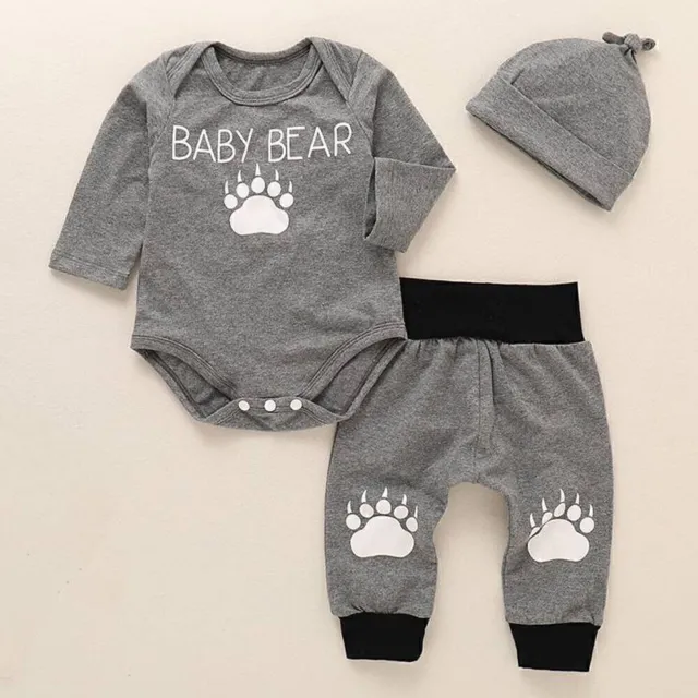 Newborn Baby Boys Girl Infant Clothes Romper Tops + Pants + Hat Outfits 3pcs Set