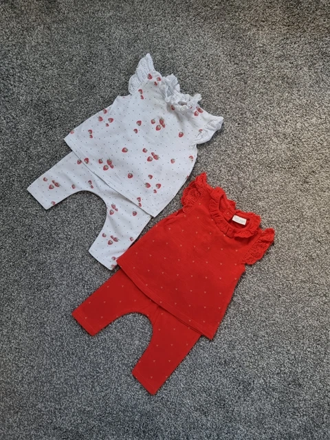 Baby Girls Next Outfit Bundle 0-3 Months White Red Bow strawberry summer dd