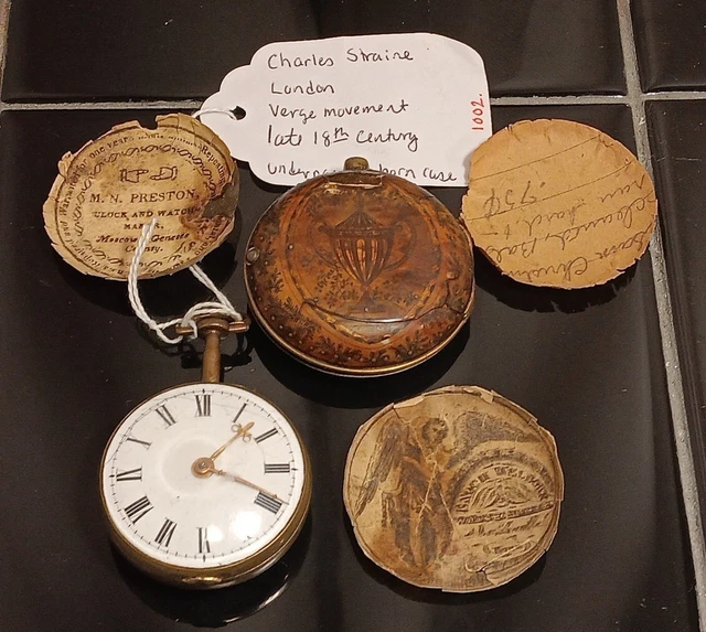 PAIR CASED Horn Urn shell fusee pocket watch 1780Charles StraineRuns 540.19