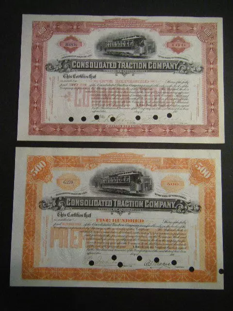 Consolidated Traction Co of Pittsburgh PA CRISP unissued signed 1890/1900s certs 2