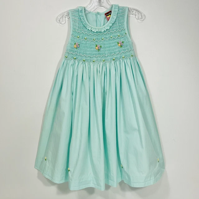 Chocolate Soup Sundress Smocked Mint Green Pastel Rosebuds Midi Sz 2T Vintage