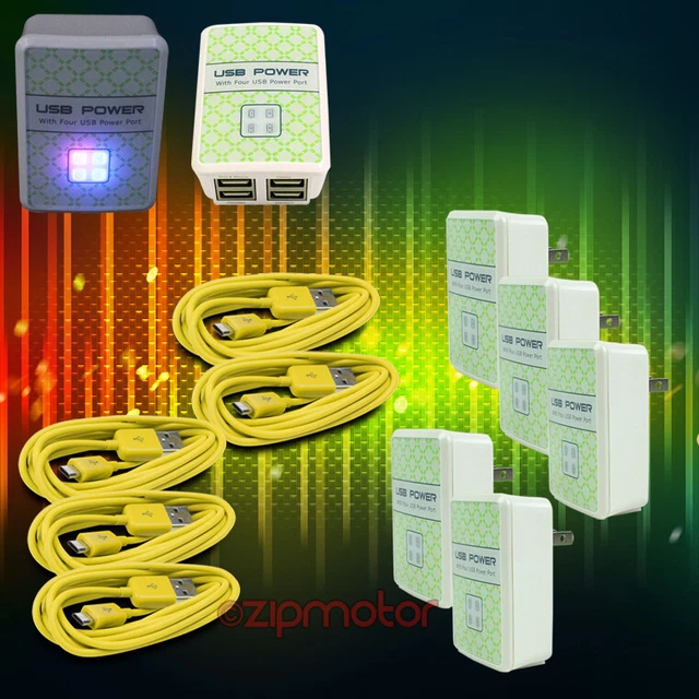 5X 4 Usb Port Hub Wall Adapter+6Ft Cable Power Charger Yellow Galaxy Note Nexus