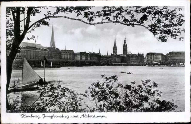 Postkarte AK sw Hamburg Jungfernstieg und Alsterdamm Deutsches Reich gel. 1942