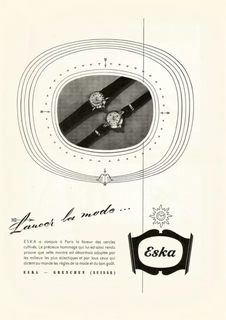 1957 vintage print ad ESKA Swiss Suisse watch watchmaking MID CENTURY ART
