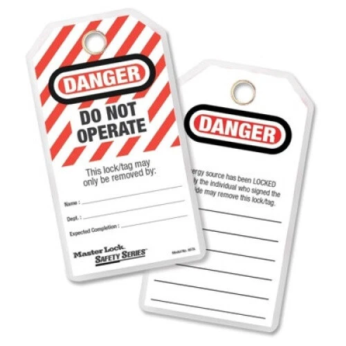 Heavy-Duty Laminated Safety Tags, Polyester Laminate, Red/White. Master Lock