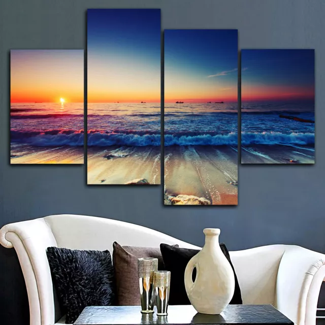 Framed stretched canvas prints seascape print Sunset beach modern art wall ocean