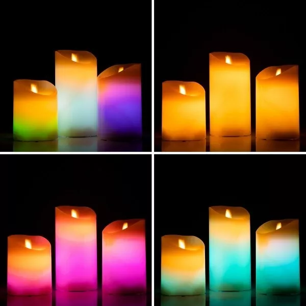 3 Pièces Bougies LED multicolores effet Flamme avec télécommande 3
