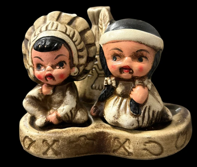 VINTAGE NATIVE AMERICAN Little Indian Boy & Girl Salt & Pepper Shakers