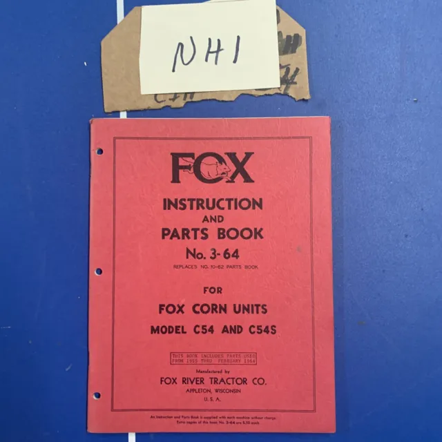 Fox C54 C54S Corn Head for Forage Harvester Parts Book Operator's Manual NOS