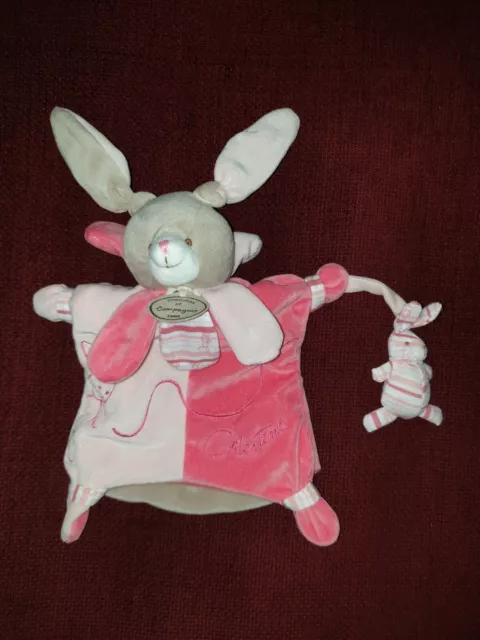 Doudou et Compagnie lapin Célestine marionnette rose blanc