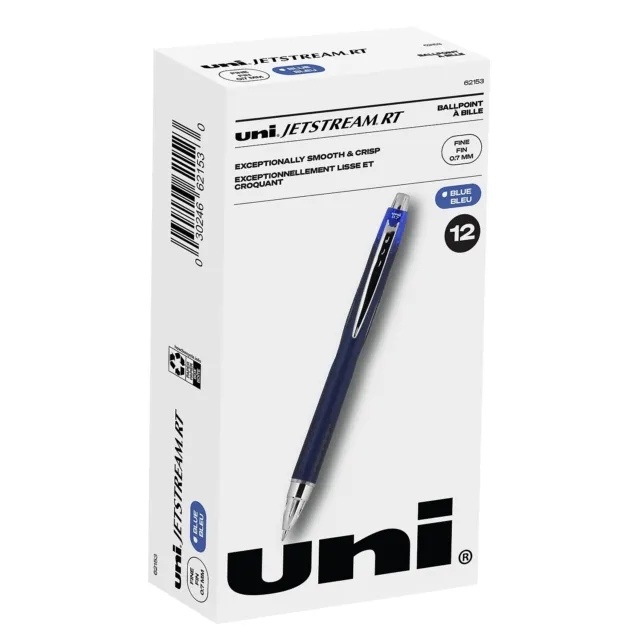 Uni-Ball uni Jetstream RT Ballpoint Pens Fine Point 0.7mm Blue Ink Dozen (62153)
