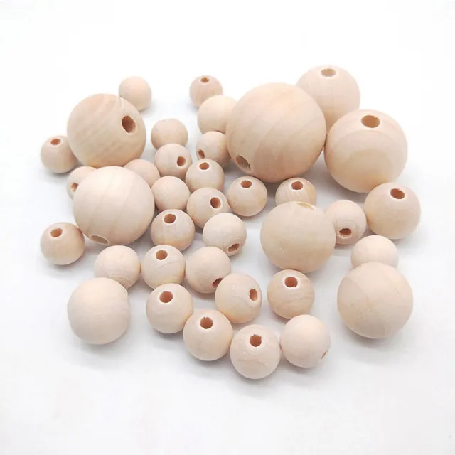 Plain Natural Round Wooden Beads with Holes Wood Balls Size 4mm - 60mm DIY Craft