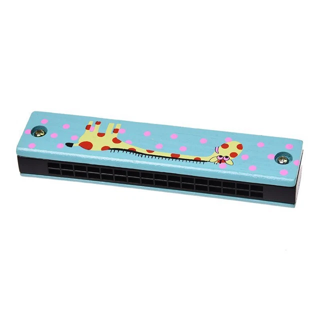 Harmonica de motif de girafe en bois harmonica a rangees doubles 32 trous p7820