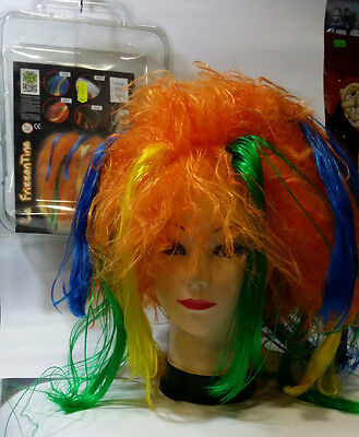 Carnevale Halloween Parrucca Multicolor Wig Pagliaccio Cosplay Base Arancio