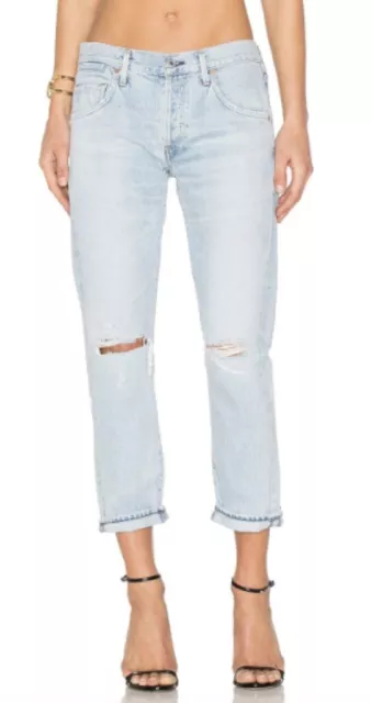 248$ NWT Citizens of Humanity Emerson Slim Boyfriend Distressed Rock On Sz 27