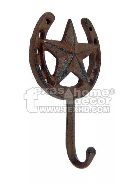 Horseshoe Star Key Hook Towel Hat Coat Hanger Rustic Cast Iron Antique Style