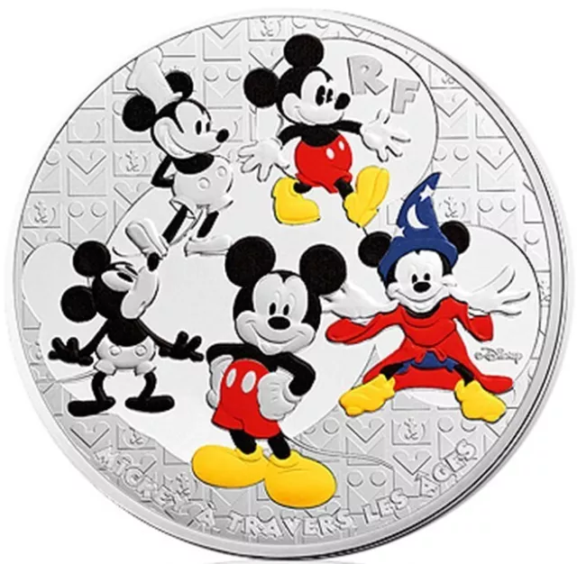 FRANCE 2016 50€ Euro Disney Silver Proof 5 Oz Coin Mickey Through the Ages Bande