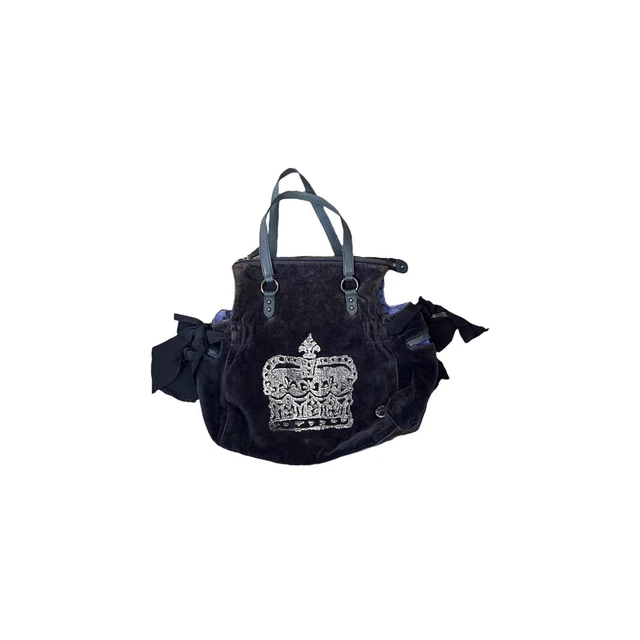 Juicy Couture Navy Blue Velour Sequin Crown Hobo Shoulder Bag Purse