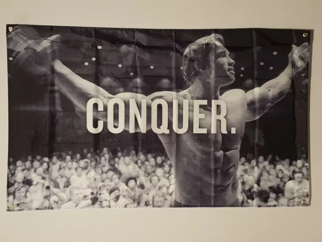 Quality Arnold Schwarzenegger Conquer Flag 150 x 90cm Banner Gym Man Cave