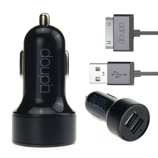 2in1 Dual USB Auto Lade Set Adapter Kabel 30pin iPhone 4 4S iPad iPod Schwarz