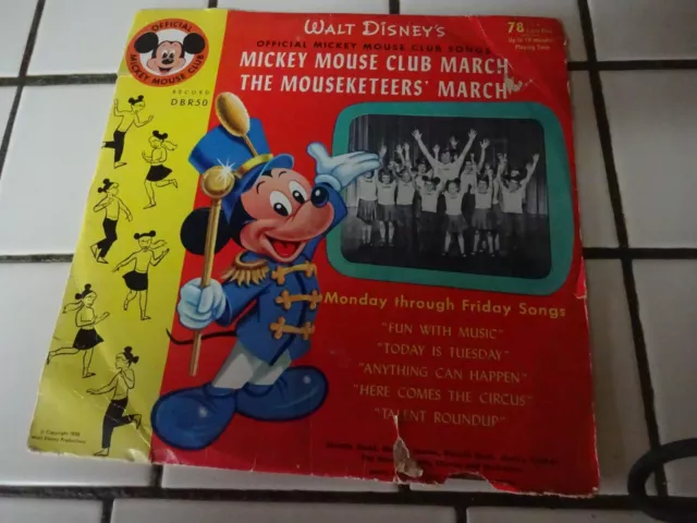 1955 Walt Disney 78 Rpm Disney Offical Mickey Mouse Club Songs 10" Record