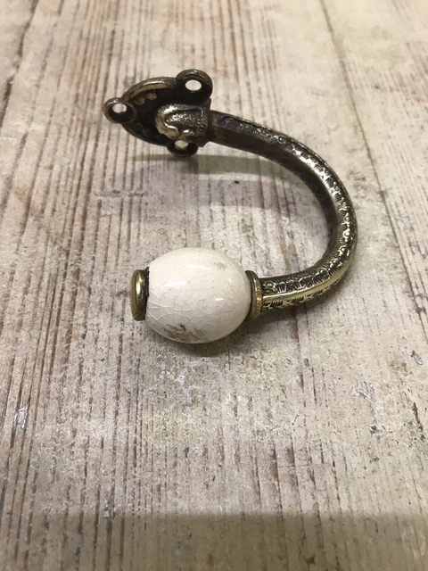 Original  Antique Victorian Brass Coat Hook Old  Metal Reclaimed Vintage 3