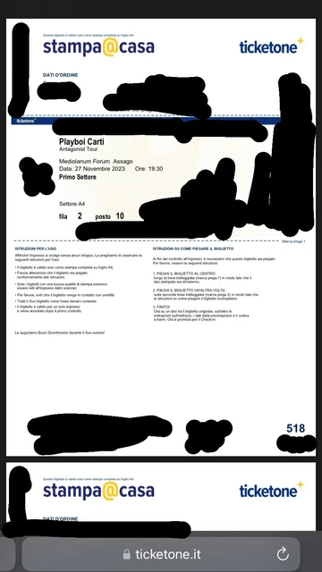 playboi carti concerto milano 27/11/2023 Primo Settore (secondo sposto migliore)