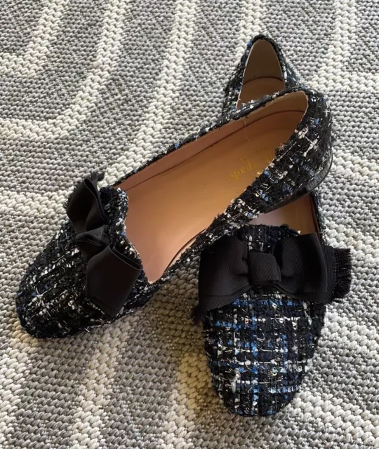 $198 Kate Spade Gino Loafers Size 9 Tweed Boucle Bow Sparkly 3