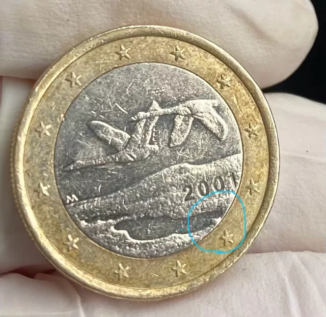 1 Euro Münze Finnland 2001, 2 Fliegende Schwäne, Gebraucht, Selten!