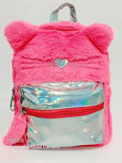 Cute Cat 3D Ears Girls Soft Plush 10" Backpack Pink Carry All Bag Birthday Gift