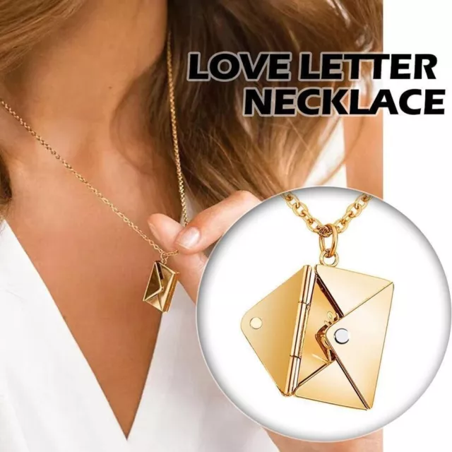Locket Engraving Secret Message Envelope Necklace Love Letter Pendant Locket