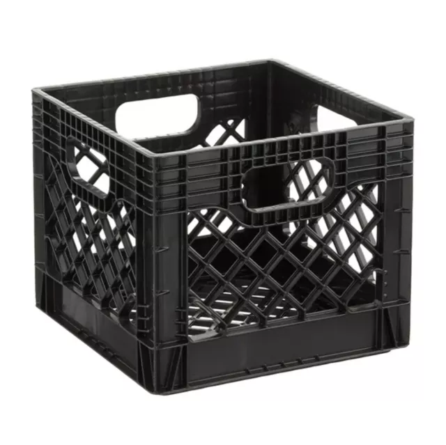 16QT Plastic Heavy-Duty Plastic Square Milk Crate Black.